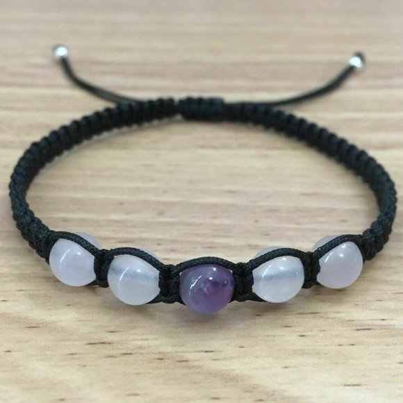 Rose Quartz Amethyst Adjustable Shamballa Bracelet - Picture 5 of 5